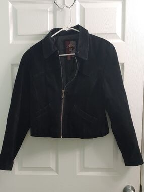 Vintage G-III Black Suede Jacket Women's Cropped Moto Size L